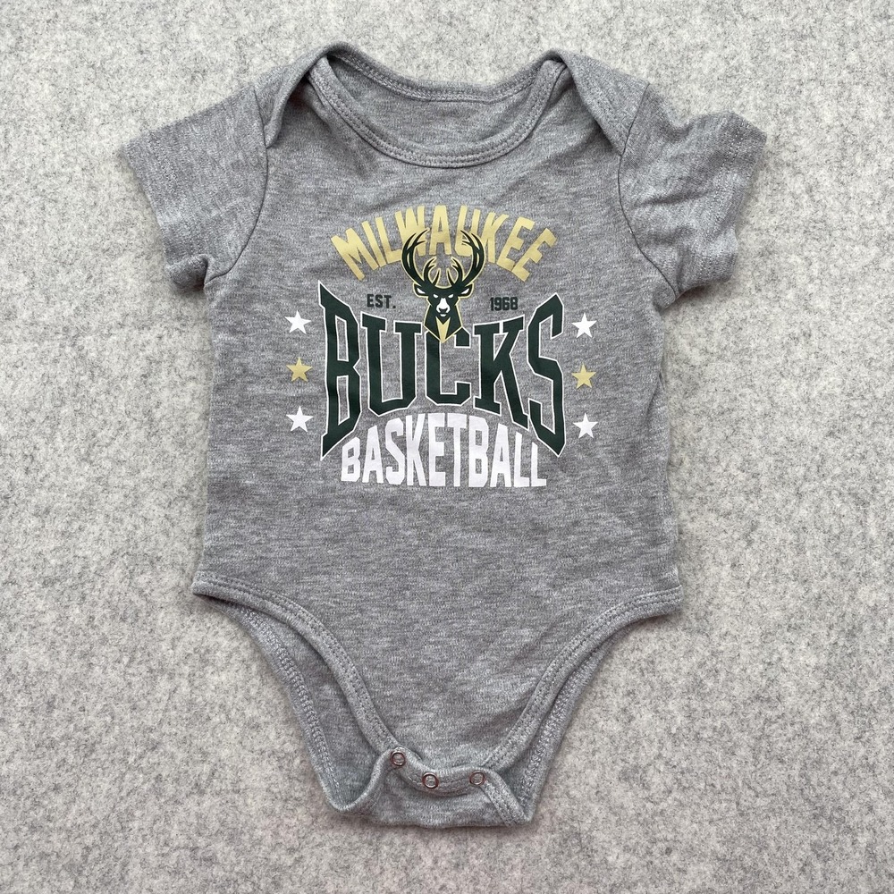 Milwaukee Bucks Shirt Boys 6-9 Months Gray NBA Basketball Ultra Game One-piece
